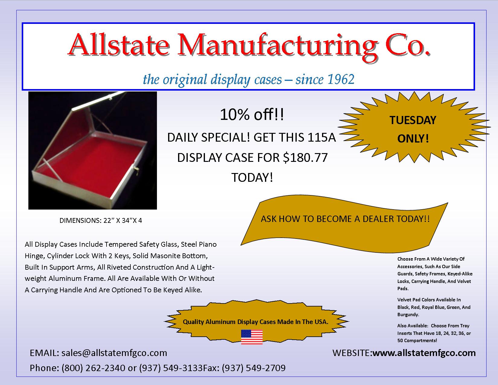 Allstate Manufacturing Co home page Quality display cases since 1962